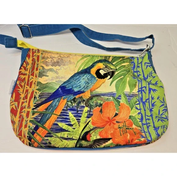Guy Harvey Purse Parrot Tropical Bird Floral Colorful Bag Adjustable Sholder - Picture 9 of 14